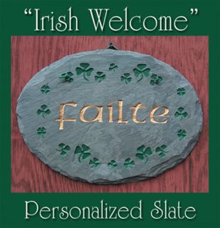 New Irish Shamrock Natural Slate Welcome Address Plaque