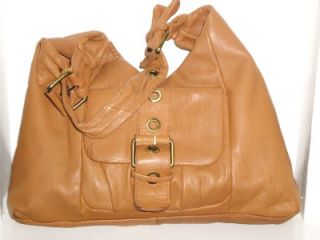 Adrienne Vittadini Buttery Soft Camel Tan Leather Hobo Shoulder Bag 