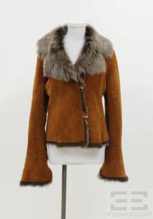 Adriana Chestnut Brown Shearling Button Front Jacket Size Medium