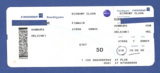 Finnair Airlines Boarding Pass Economy Class