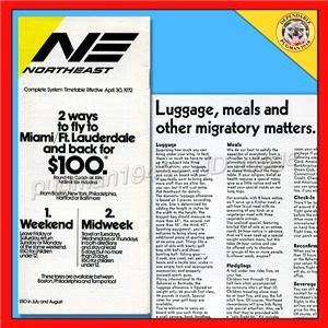 Northeast Airlines 1972 Timetable Schedule Board Pass