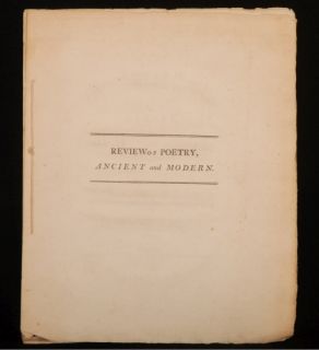 1799 Review of Poetry Ancient and Modern by C R Manners