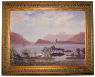 Art Reproduction on canvas of Italian Lake Scene by Albert Bierstadt.