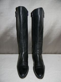 Alberto Fermani Tall Black Leather Double Zipper Boots Sz 38