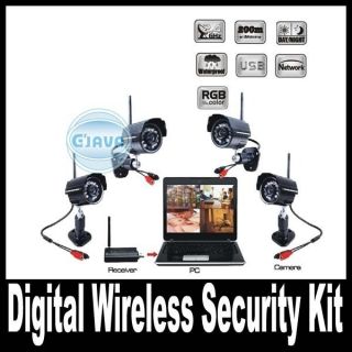   Wireless Surveillance Alarm Alert 4 Cameras Home Security System