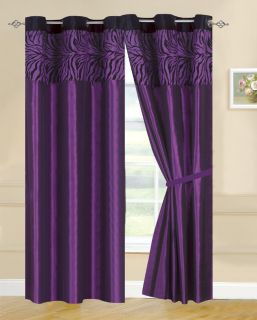   Zebra Flocking Purple Satin Grommet Curtain Set Panel P18546