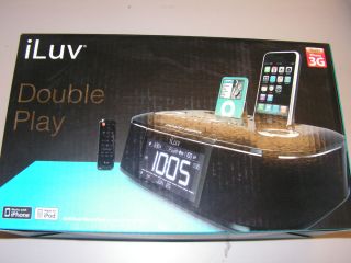 iLuv IMM173 Double Play Dual Alarm Clock w Docks for iPod and iPhone 