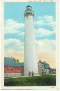 Alpena MI Presque Isle Light House Lighthouse Old Postcard Michigan 