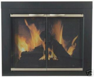   Hearth Black & Nickel Glass Fireplace Door Alsip Large AP 1132 Screens