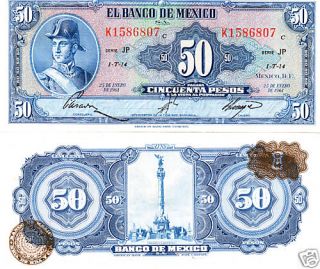   de Mexico $ 50 Pesos Ignacio Allende Jan 25, 1961 UNC Serie k1586807