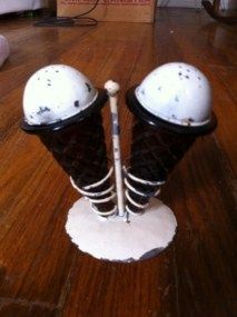 Vintage Icecream Ice Cream Cone Salt and Pepper Shakers with Stand 