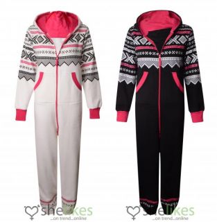 Womens Ladies Aztec All in One Adult Hooded Suit Jumpsuit Playsuit 