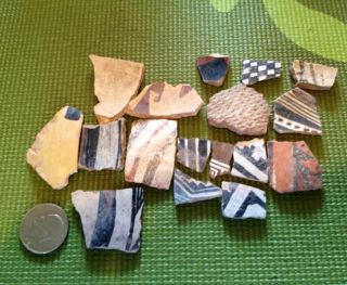Anasazi Artifacts, Pottery Shards 17 With Excellent Color, Good Size 