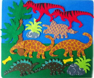   Felt Kids DINOSAUR Playscene STORY PIECES and FELT BOARD almost 2 sets