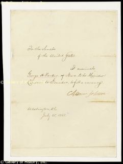 Andrew Johnson Manuscript Document Signed 07 25 1868
