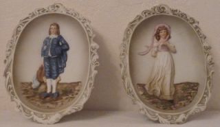 Lefton Pinkie & Blue Boy Colonial Plaques Wall Hangings KW3504 Free 