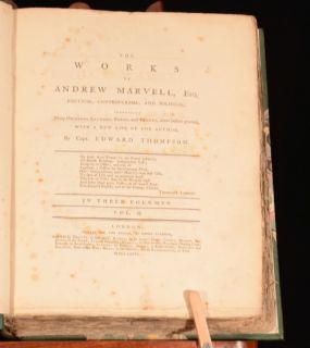 1776 The Works of Andrew Marvell Poetical Political Letters Thompson 