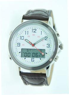 Mens Brown Simulated Leather Analog Digital Watch