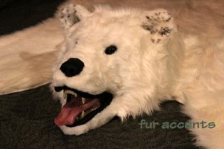 White Bear Skin Rug Faux Fur Accent Rugs Fake Sheepskin Log Cabin 