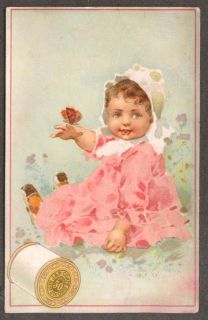 Coats Best Six Cord Thread trade card baby with butterfly 1880s