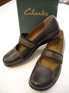 clarks brown leather maryjanes comfort flats shoes