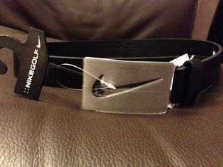 Nike Black Thick Cutout Leather Mens Golf Belt Swoosh All Sizes