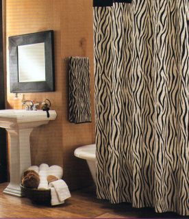 New Wellesley Manor Zebra Fabric Cotton Shower Curtain Black & Ivory