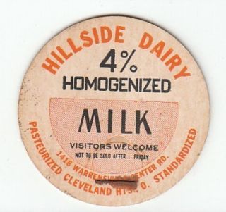 Vintage Cardboard Milk Bottle Cap Unused Hillside Dairy Cleveland Hts 