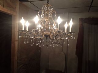 Antique French Double Pineapple Brass And Crystal Chandelier