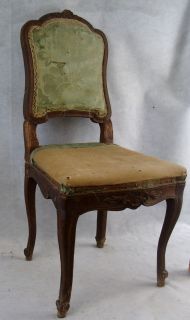 Antique 18c Carved Wood Upholstered French Side Chair