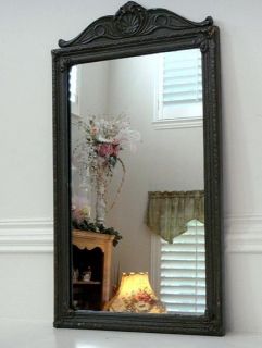 Antique Wood Frame Glass Mirror with Ornamental Topper Corner Elements 