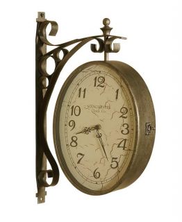 Two Sided Train Station Wall Clock Dual Double Distressed Face Vintage 