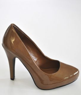 Delicious Shoes Terra S Tan Patent Almond Toe High Heel Dress Pumps