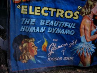 Original 1950s ELECTRO GIRL SIDESHOW BANNER   Circus   Ratrod Hotrod 