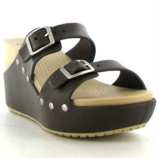 Crocs Sandals Genuine Cobbler Wedge Buckle Espresso Womens Shoes Sizes 