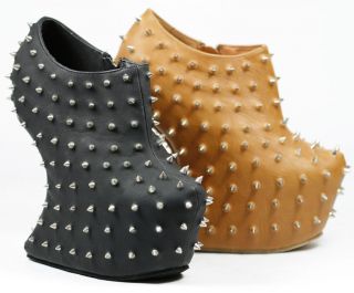 Studded Spike Heel Less Curved Wedge Ankle Bootie Boot Goddess 06 