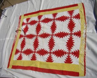 Circa 1880s Handquilted Turkey Red Pineapple Antique Quilt