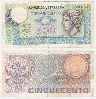 republica italiana cinquecento lire 1974 p 94 italia time left