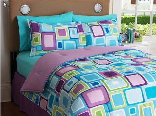 Reversible Purple Green Aqua Teen Twin Comforter Set