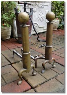 Antique Missions Arts and Crafts Brass Andirons Fireplace Log Holders 
