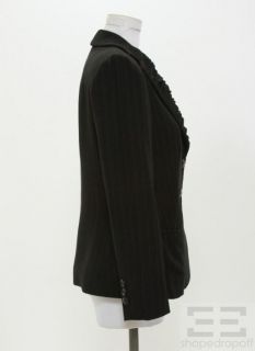 Armani Collezioni Black Pinstripe Gathered Collar Jacket Size 46