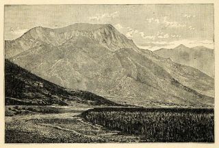 1890 Wood Engraving Landscape Arcadia Mount Kyllenos Lake Stymphalos 