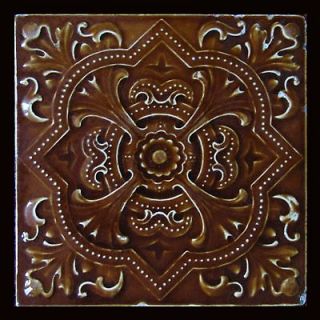 Stunning Antique Victorian Pressed Majolica Ceramic Tile in Rich 