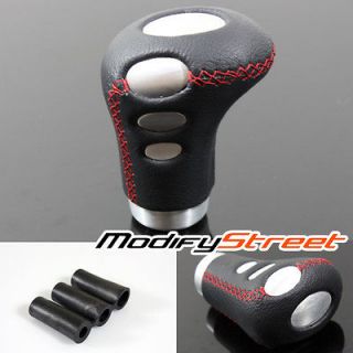 BLACK LEATHER RED STITCH UNIVERSAL STICK SHIFT KNOB FOR MANUAL CARS 