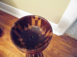 Gorgeous Vintage 1940s Wood Inlaid Parquet Standing Ashtray or Candle 