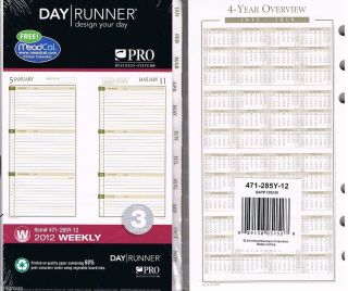 Day Runner 471 285y Pro Weekly Planner Refill 3 75 X 6 75 Jan Dec 2012 