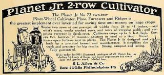 1911 Ad S L Allen Company Planet Jr 2 Row Cultivator Tool Garden 