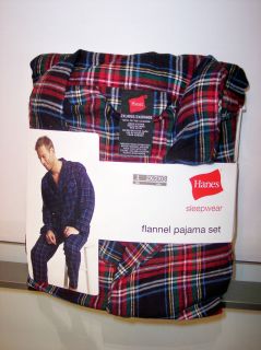 Men’s Hanes 100 Cotton Black Red Plaid Long Flannel Pajamas Size 2X 