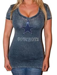 SEXY DALLAS COWBOYS RHINESTONE BLING STRETCH BURNT OUT T SHIRT TOP NEW 