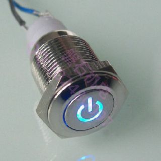 16mm 12V BLUE Led Lighted Push Button Metal ON OFF Switch for Car 